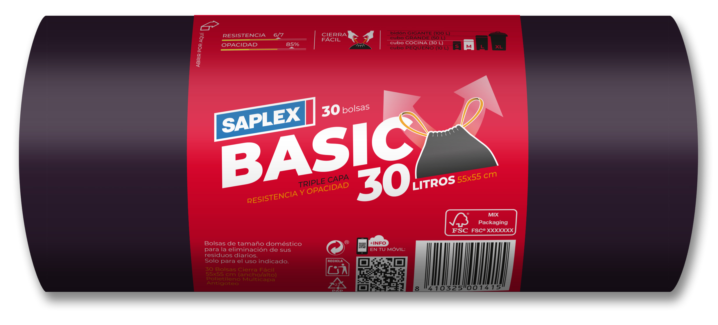 SACO BASIC - ROLL OF 10 DRAWSTRING BLACK BAGS x 21